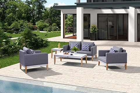 Teak Legs Comfortable Outdoor Sofa Conversation Patio Sets On Sale